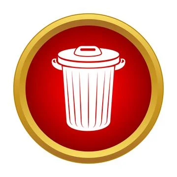 White trash can icon in red circle Stock Illustration