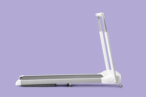 White treadmill on lilac background Stock Photos