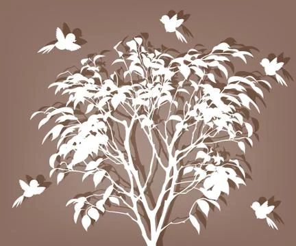 White tree with birds Stock Illustration