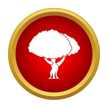 White tree icon inside red circle symbolizing ecology Illustrazione stock