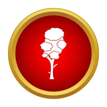 White tree icon inside red circle gold border Stock Illustration