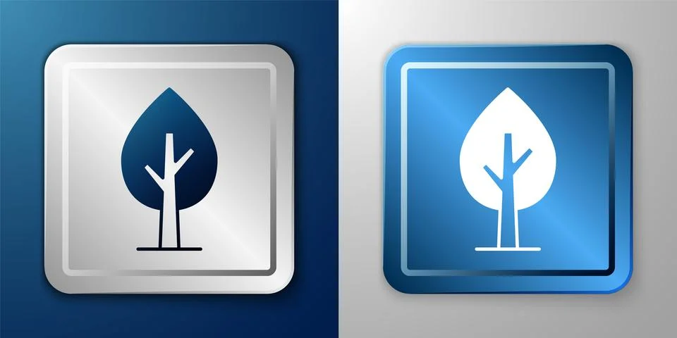 White Tree icon isolated on blue and grey background. Forest symbol. Silver.. Stock Illustration