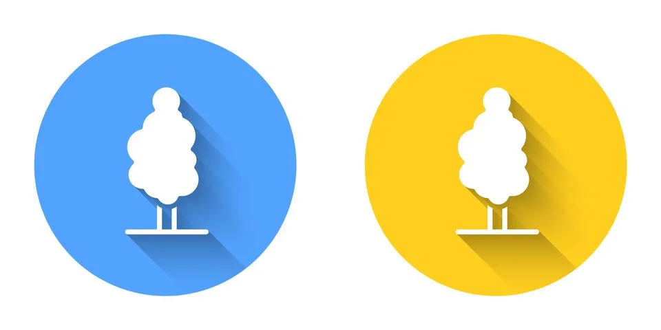 White Tree icon isolated with long shadow background. Forest symbol. Circle Stock Illustration