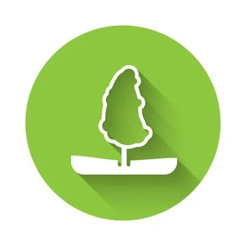 White Tree icon isolated with long shadow. Forest symbol. Green circle button Stock Illustration