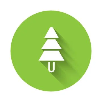 White Tree icon isolated with long shadow background. Forest symbol. Green ci Stock Illustration