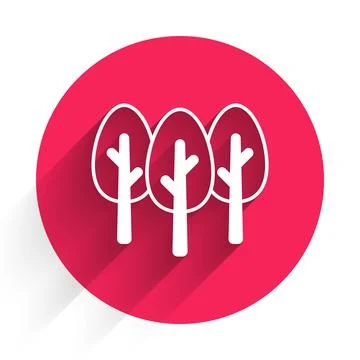 White Tree icon isolated with long shadow background. Forest symbol. Red ci.. 스톡 일러스트