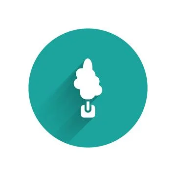 White Tree icon isolated with long shadow. Forest symbol. Green circle button Stock Illustration