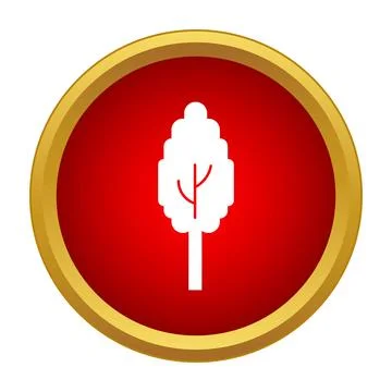 White tree icon on red circle with golden border Stockillustratie