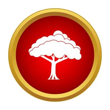 White tree icon on red gold circle Stock Illustration