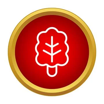 White tree leaf icon on red gold button イラスト素材