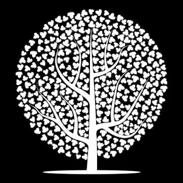White tree with leaves on black background 스톡 일러스트