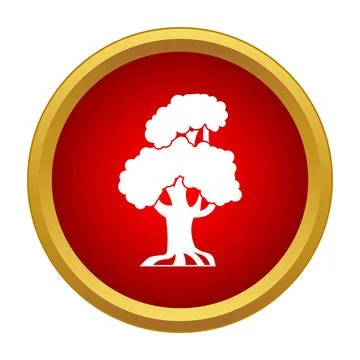 White tree silhouette icon on red button Stock Illustration