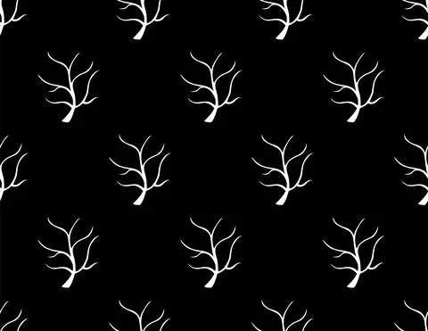 White Tree Stripped Bare on Black Background Illustrazione stock