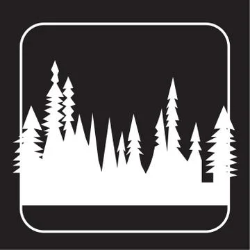 White treeline silhouette on black background Stock Illustration