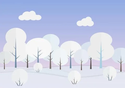 White trees in winter forest vector illustration Stock Illustration