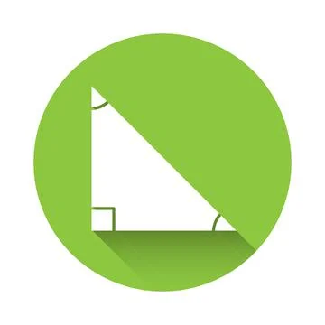 White Triangle math icon isolated with long shadow. Green circle button. Vector Stock Illustration