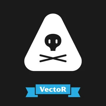 White Triangle warning toxic icon isolated on black background. Vector Illustrazione stock
