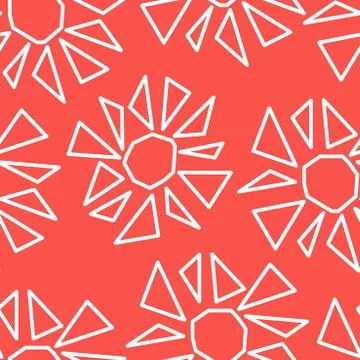 White triangles gathered in flowers, red background, seamless pattern Stock Illustration
