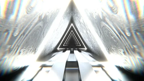 White Triangular Alien Neon Corridor Background  VJ Loop l 4K Stock Footage 302913532
