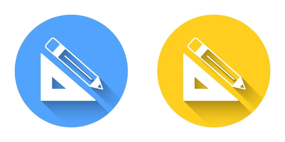 White Triangular ruler and pencil icon isolated with long shadow background 스톡 일러스트