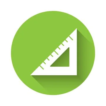 White Triangular ruler icon isolated with long shadow. Straightedge symbol Illustrazione stock