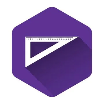 White Triangular ruler icon isolated with long shadow. Straightedge symbol Illustrazione stock