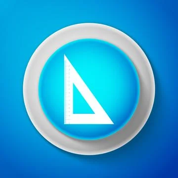 White Triangular ruler icon isolated on blue background. Straightedge symbol Illustrazione stock