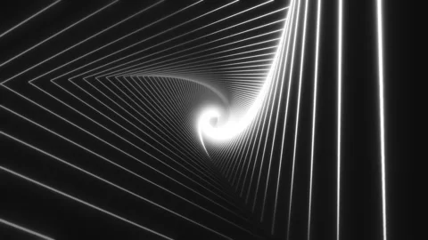 White triangular tunnel moves in a spiral on a black background. Animation for Stock Footage 138881661
