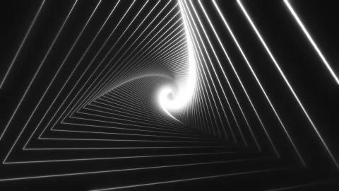 White triangular tunnel moves in a spiral on a black background. Animation for Illustrazione stock