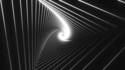White triangular tunnel moves in a spiral on a black background. Animation for Illustrazione stock