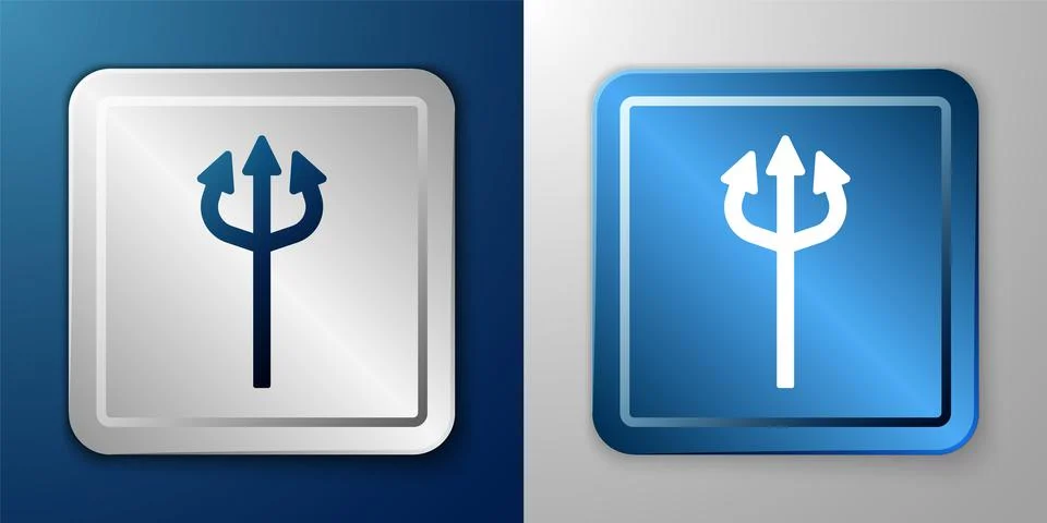 White Trident devil icon isolated on blue and grey background. Happy Halloween 스톡 일러스트