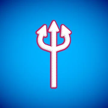 White Trident devil icon isolated on blue background. Happy Halloween party.. Stock Illustration