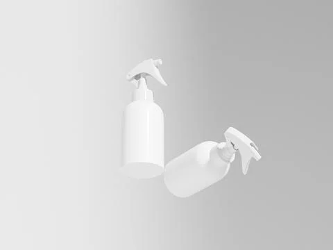 White Trigger spray bottle mockup, cylindrical PET plastic sprayer packaging Stock Illustration
