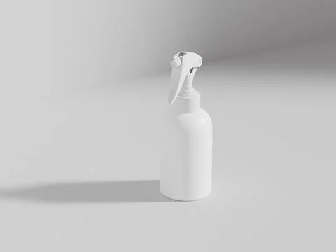White Trigger spray bottle mockup, cylindrical PET plastic sprayer packaging Stock Illustration