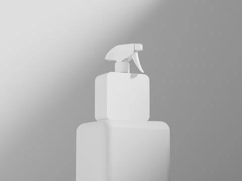 White trigger spray bottle mockup, round corner sqaure sprayer bottle Stock Illustration