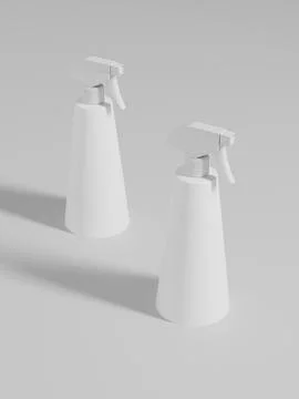 White trigger spray bottle mockup, cone-shaped PET plastic sprayer packaging Illustrazione stock