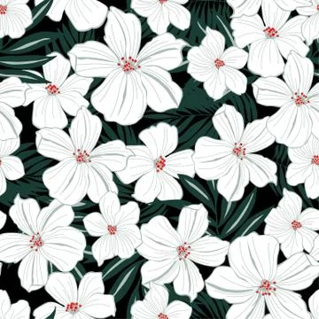 White tropical flowers seamless pattern Stock Illustration