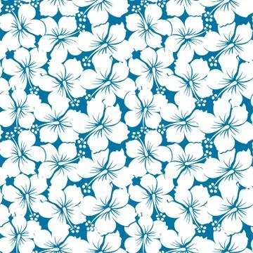 White tropical hibiscus in a seamless pattern Stock Illustration