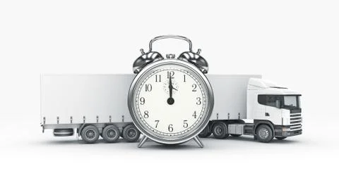 White truck with clock. 3D rendering Stock Illustration