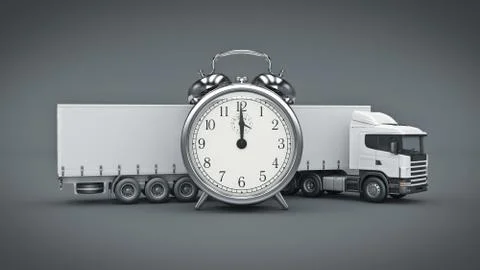 White truck with clock. 3D rendering Stock Illustration