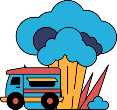 A white truck is driving through a cloud of smoke Stock Illustration