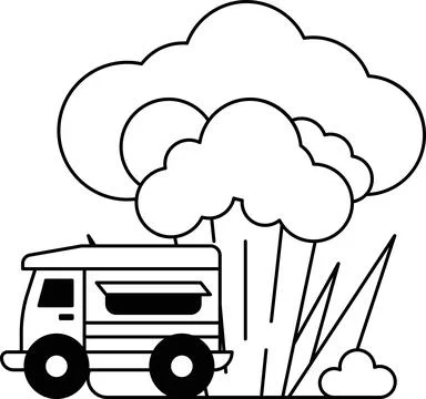 A white truck is driving through a cloud of smoke Stock Illustration