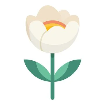 White tulip icon representing spring, nature, gardening, beauty, and growth Stock Illustration