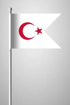 White Turkish Flag with Red Crescent and Star. National Flag on Flagpole. Iso Stock Illustration