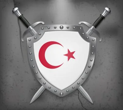 White Turkish Flag with Red Crescent and Star. The Shield with National Flag. Stock Illustration