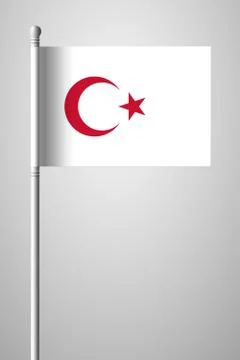 White Turkish Flag with Red Crescent and Star. National Flag on Flagpole. Iso Stock Illustration