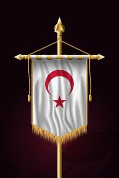 White Turkish Flag with Red Crescent and Star. Festive Vertical Banner. Wall  Stock Illustration