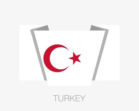 White Turkish Flag with Red Crescent and Star. Flat Icon Waving Flag with Cou Stock Illustration