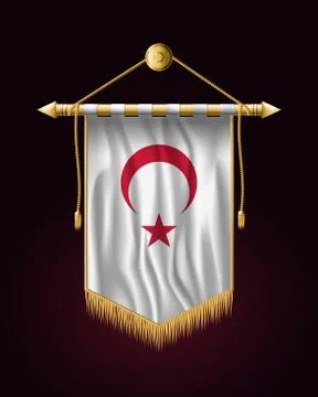 White Turkish Flag with Red Crescent and Star. Festive Vertical Banner. Wall  Stock Illustration
