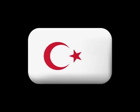 White Turkish Flag with Red Crescent and Star. Matted Vector Icon and Button. Illustrazione stock